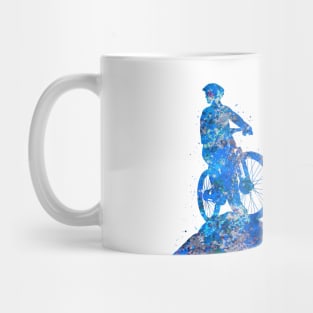 Downhill mountain biker blue art Mug